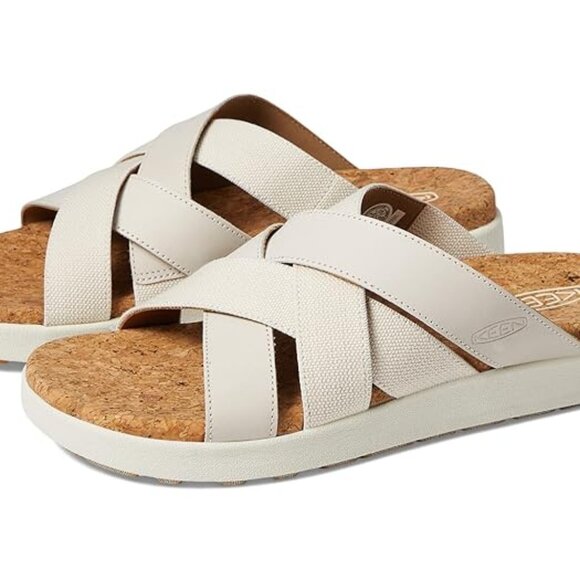 Keen Shoes - Keen Elle Leather Upper Cream Mixed Slide Sandal US 7